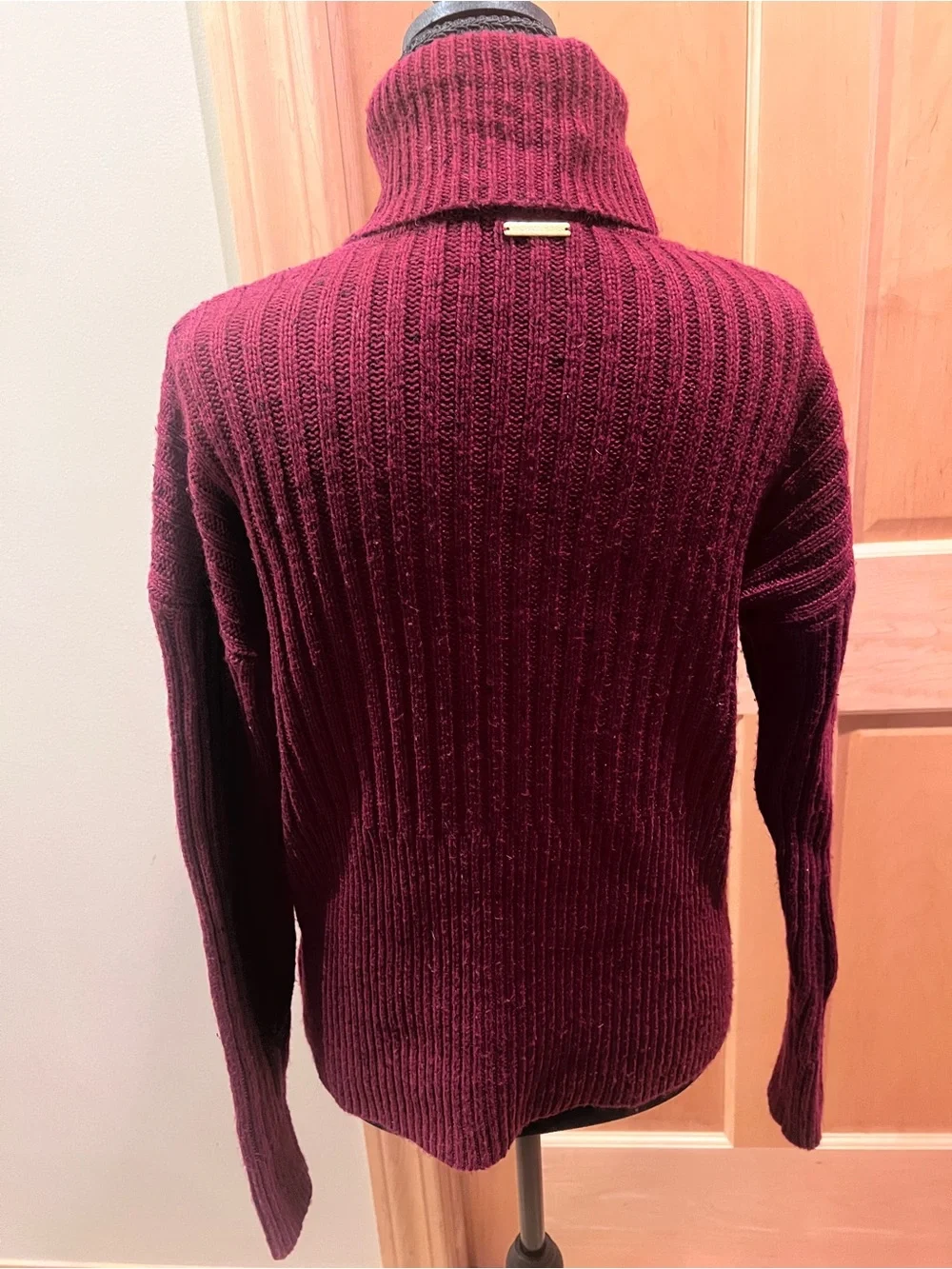 Michael Kors Women Preppy Burgundy Ribbed Turtleneck Sweater Classic Academia XS